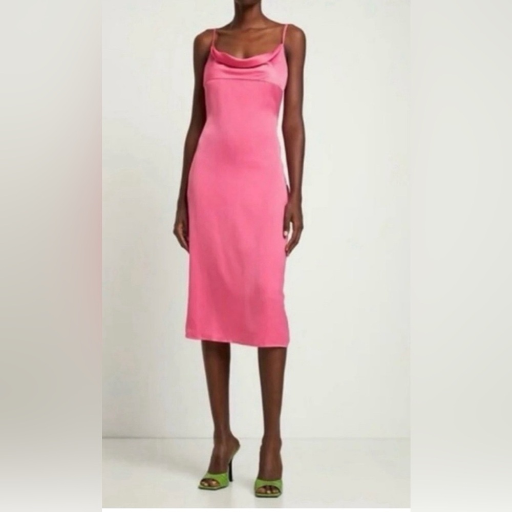 Revolve BNWT WeWoreWhat Charmeuse Satin Cowl Neck Hot Pink Midi Dress